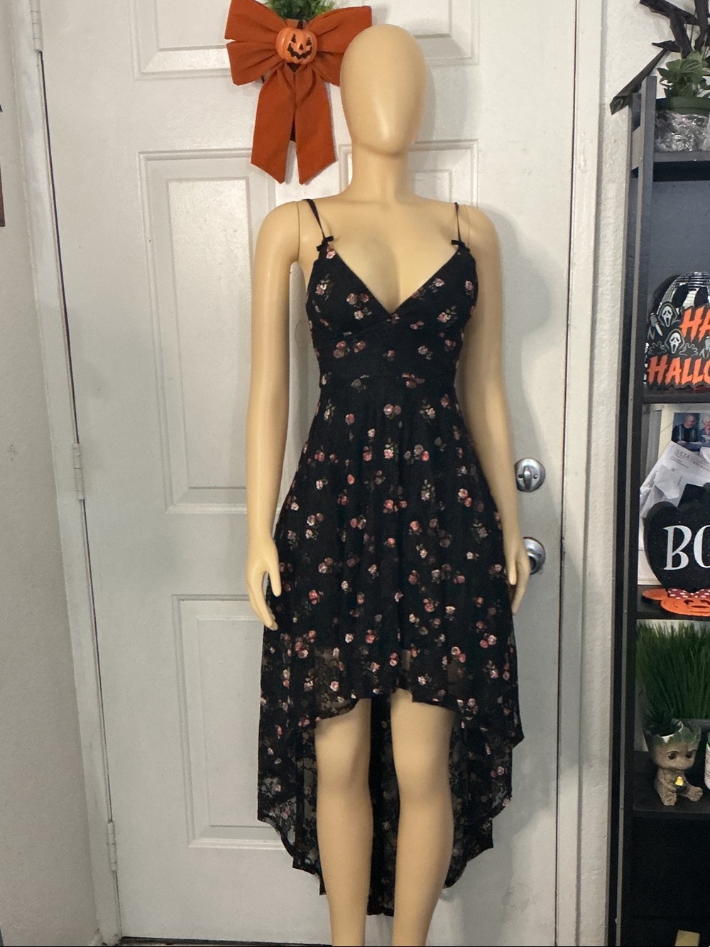 Disney Black Floral High-Low Spaghetti Strap Dress